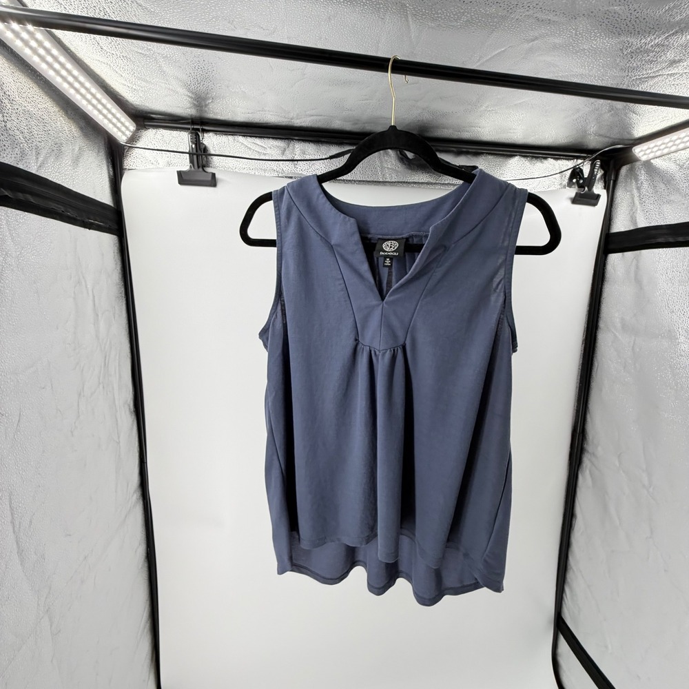 Bobeau Womens Dusty Blue Sleeveless Split Neck Pleated‎ Back Blouse Size Medium